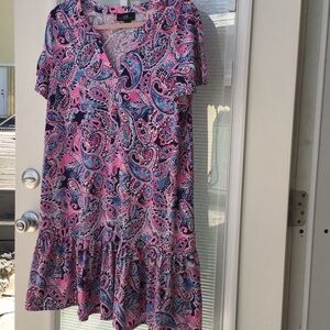 AGB Pink and Navy Paisley Ruffle-Hem Midi Dress